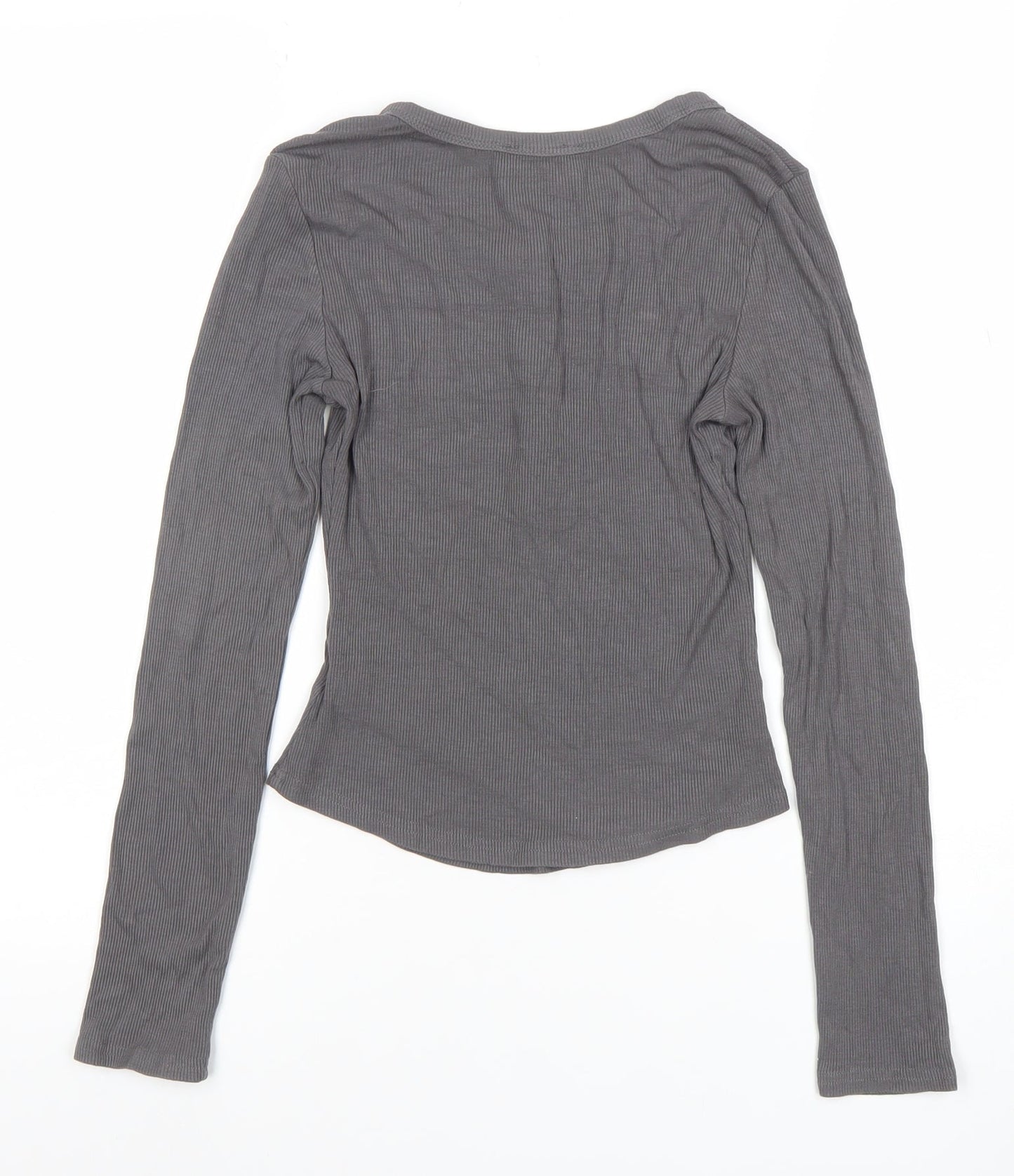 Cider Womens Grey Long Sleeve Slim Fit Button T-Shirt XS