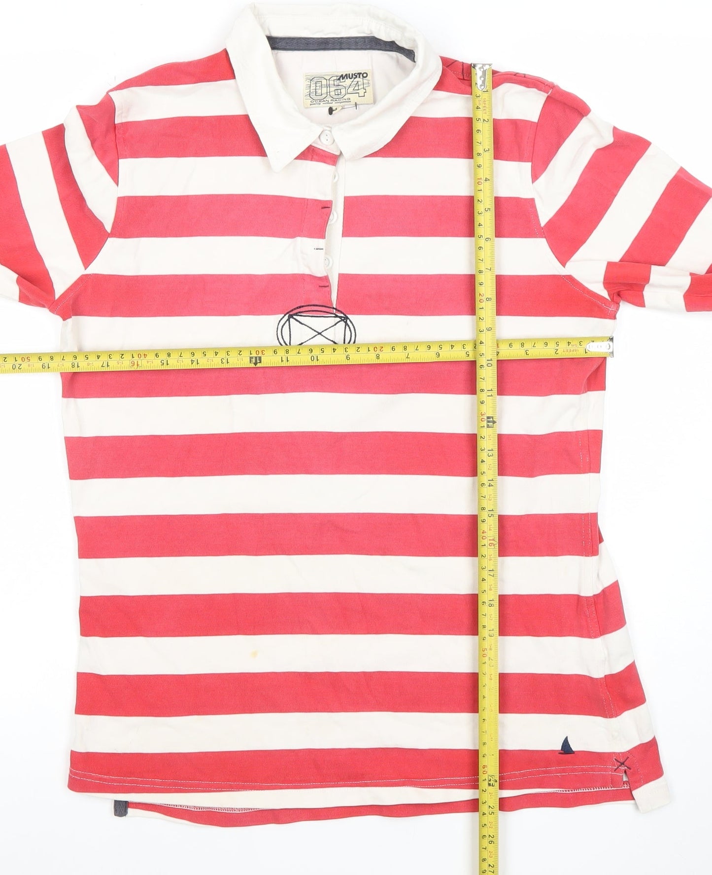 Musto Women Red Striped Long Sleeve Cotton Rugby Polo Shirt Size 14