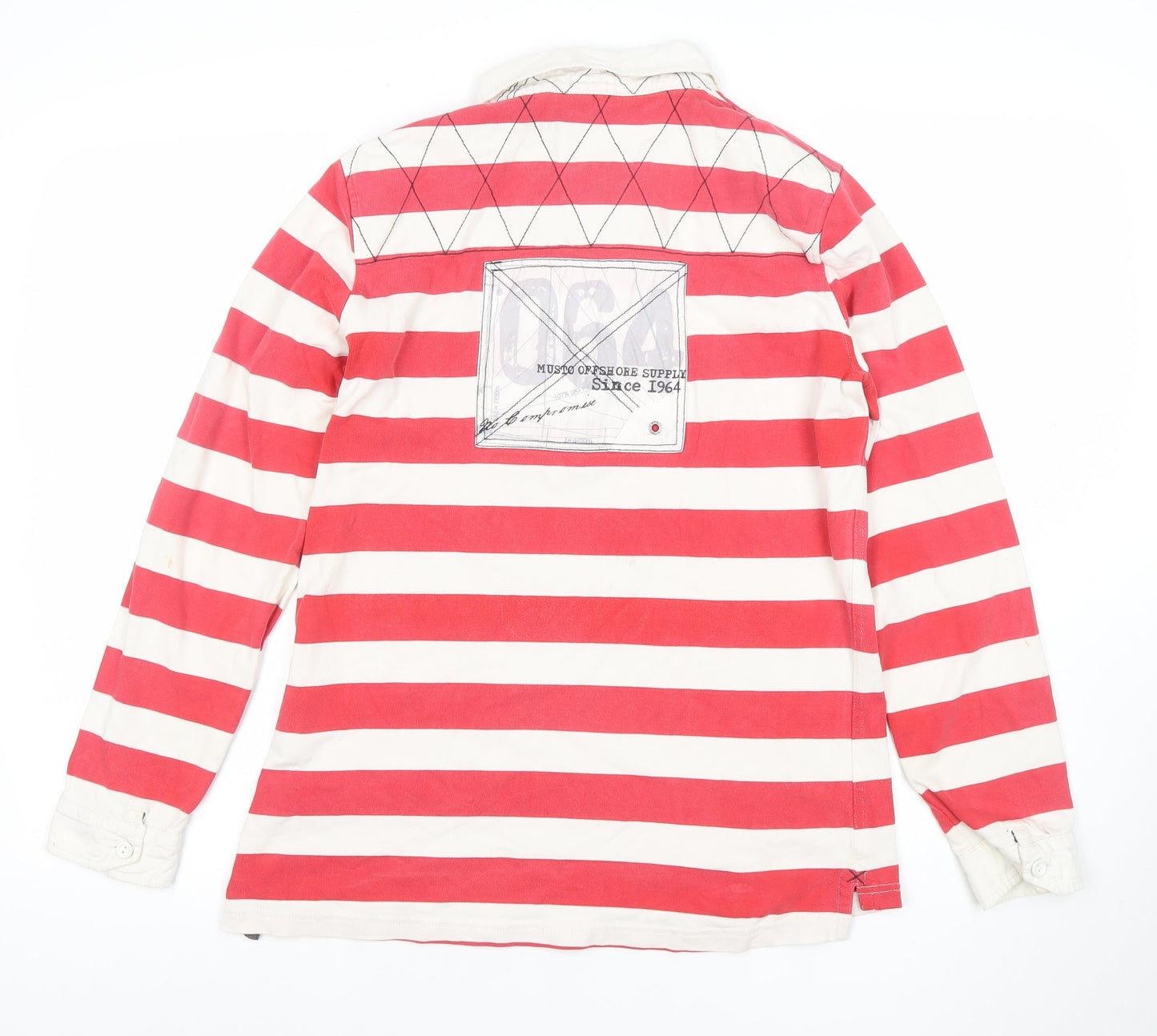 Musto Women Red Striped Long Sleeve Cotton Rugby Polo Shirt Size 14