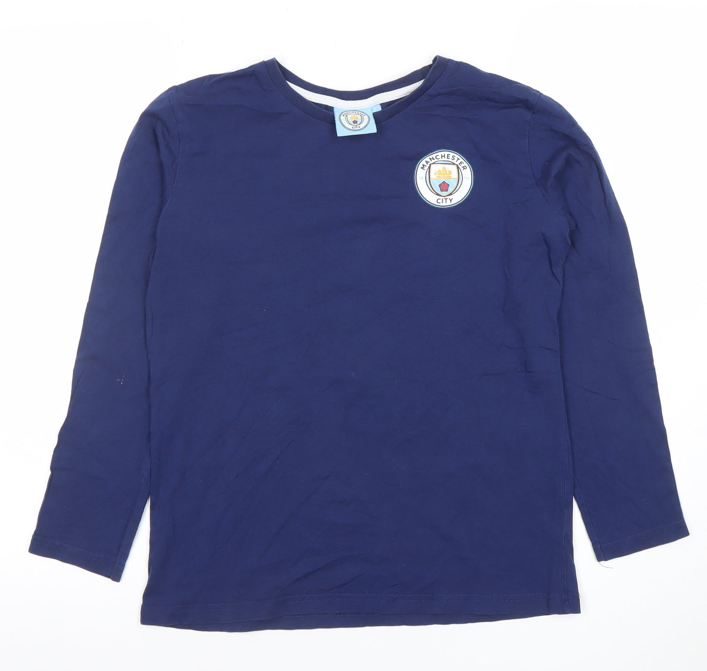 Manchester City Boys Blue Long Sleeve Cotton Football T-Shirt 12-13 Years