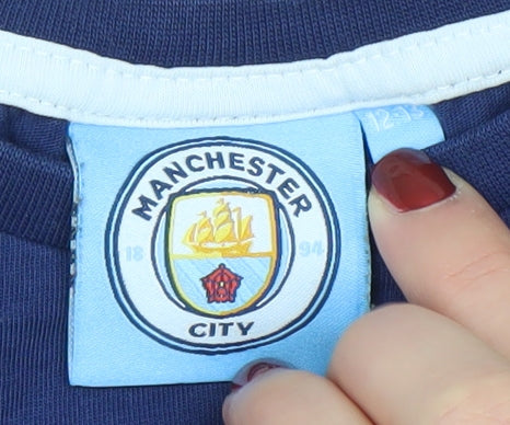 Manchester City Boys Blue Long Sleeve Cotton Football T-Shirt 12-13 Years