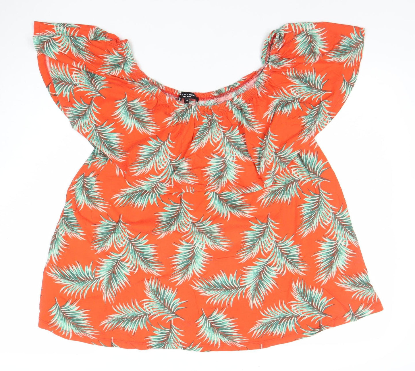 New Look Curves Orange Tropical Leaf Tunic Blouse Size 18