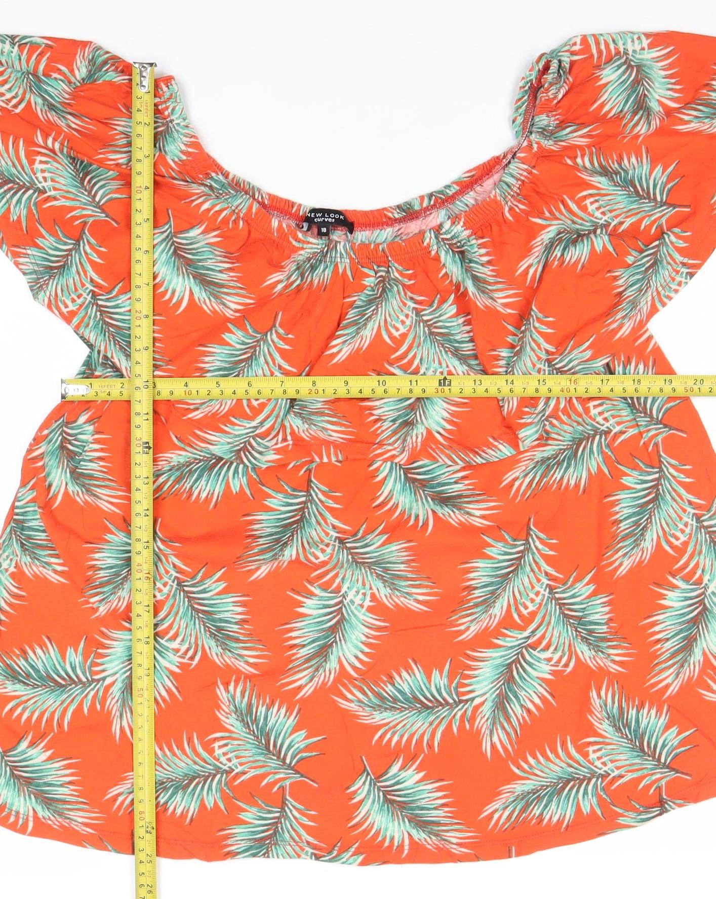 New Look Curves Orange Tropical Leaf Tunic Blouse Size 18