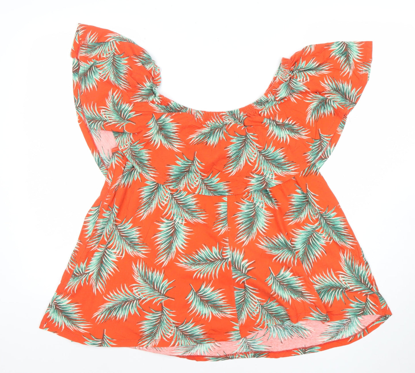 New Look Curves Orange Tropical Leaf Tunic Blouse Size 18
