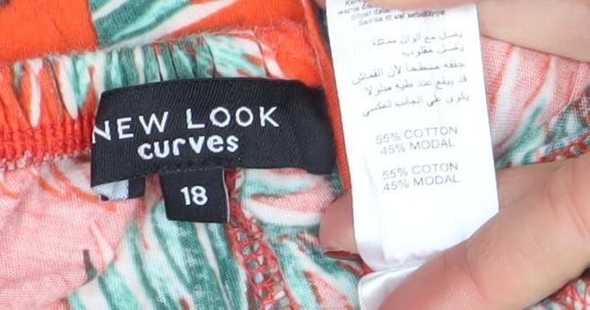 New Look Curves Orange Tropical Leaf Tunic Blouse Size 18