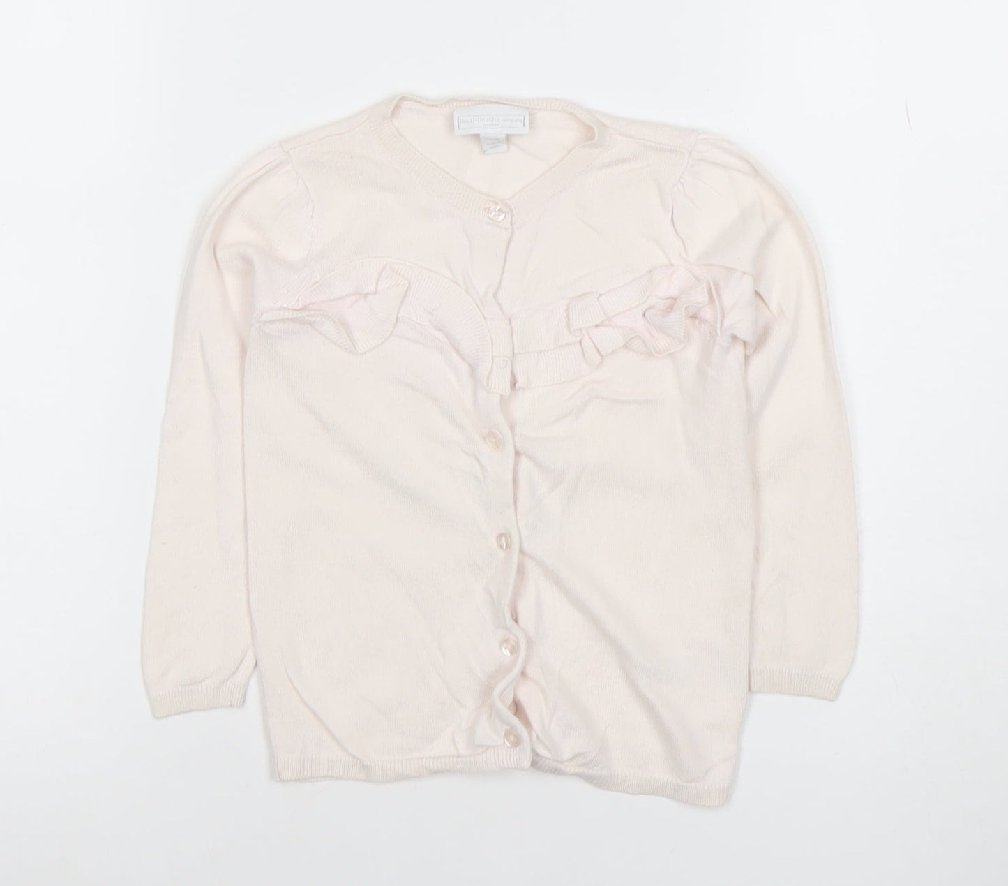 The Little White Company Girls Pink Cardigan 3-4 Years Merino Wool Cotton Bow Detail