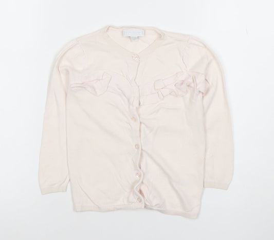 The Little White Company Girls Pink Cardigan 3-4 Years Merino Wool Cotton Bow Detail