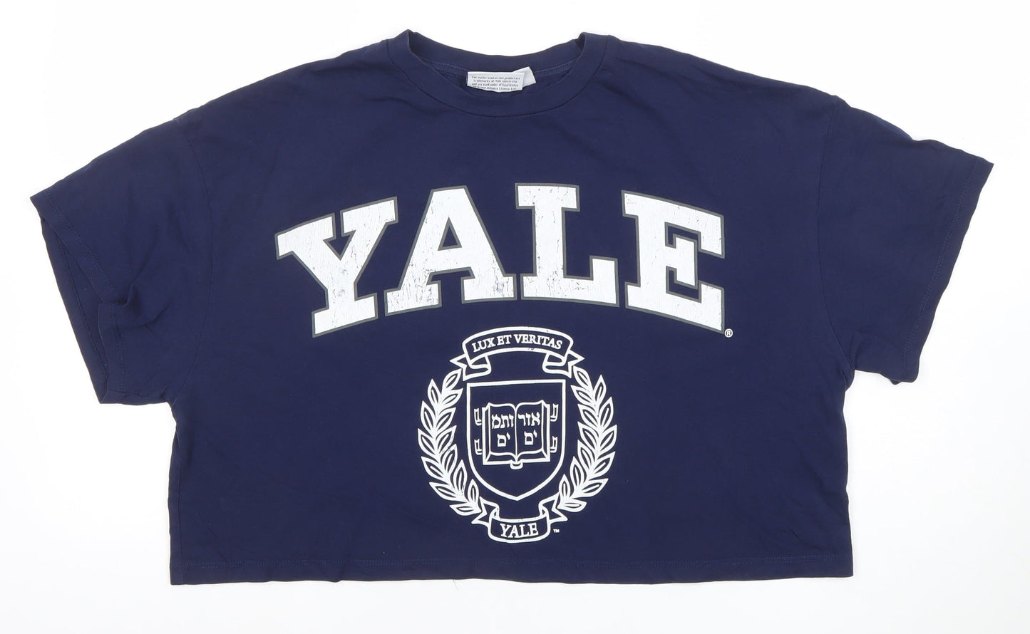 Yale University Women's Blue Cropped T-Shirt XL Relaxed Fit