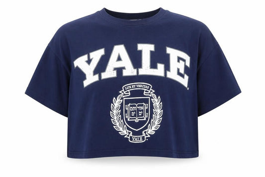 Yale University Women's Blue Cropped T-Shirt XL Relaxed Fit