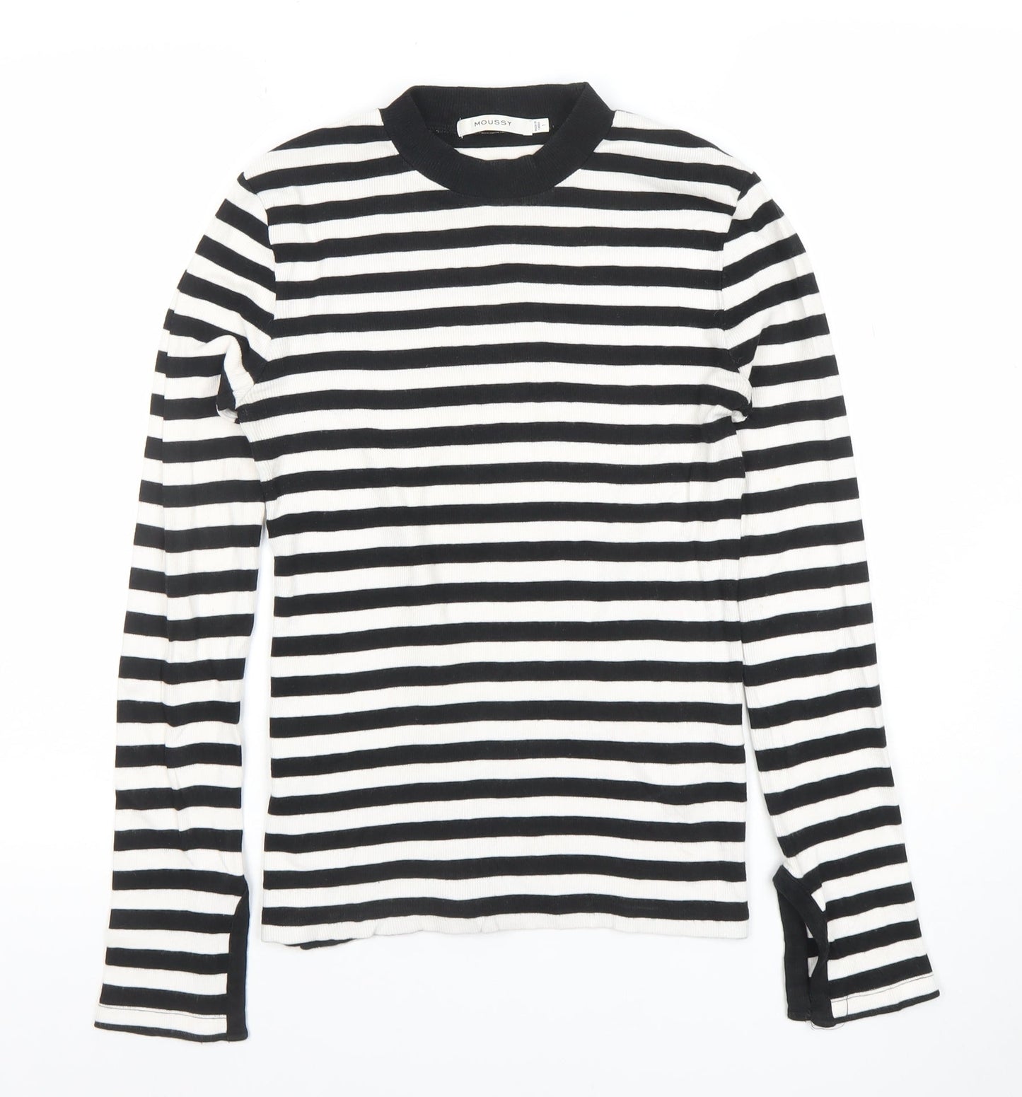 MOUSSY Women’s Black White Striped Long Sleeve Slim Fit Top S