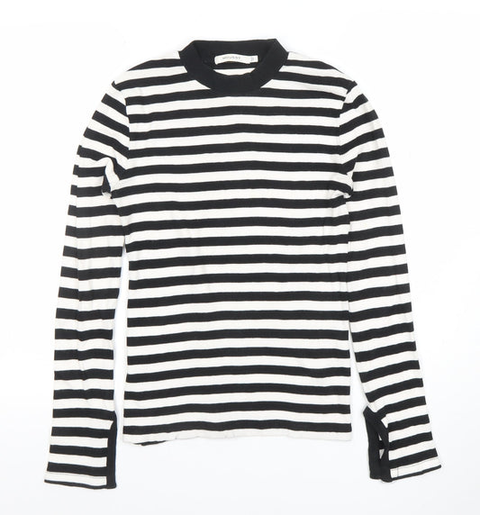 MOUSSY Women’s Black White Striped Long Sleeve Slim Fit Top S