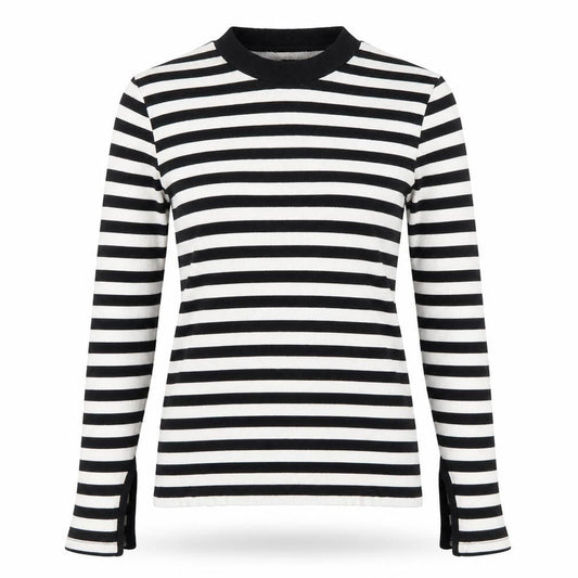 MOUSSY Women’s Black White Striped Long Sleeve Slim Fit Top S