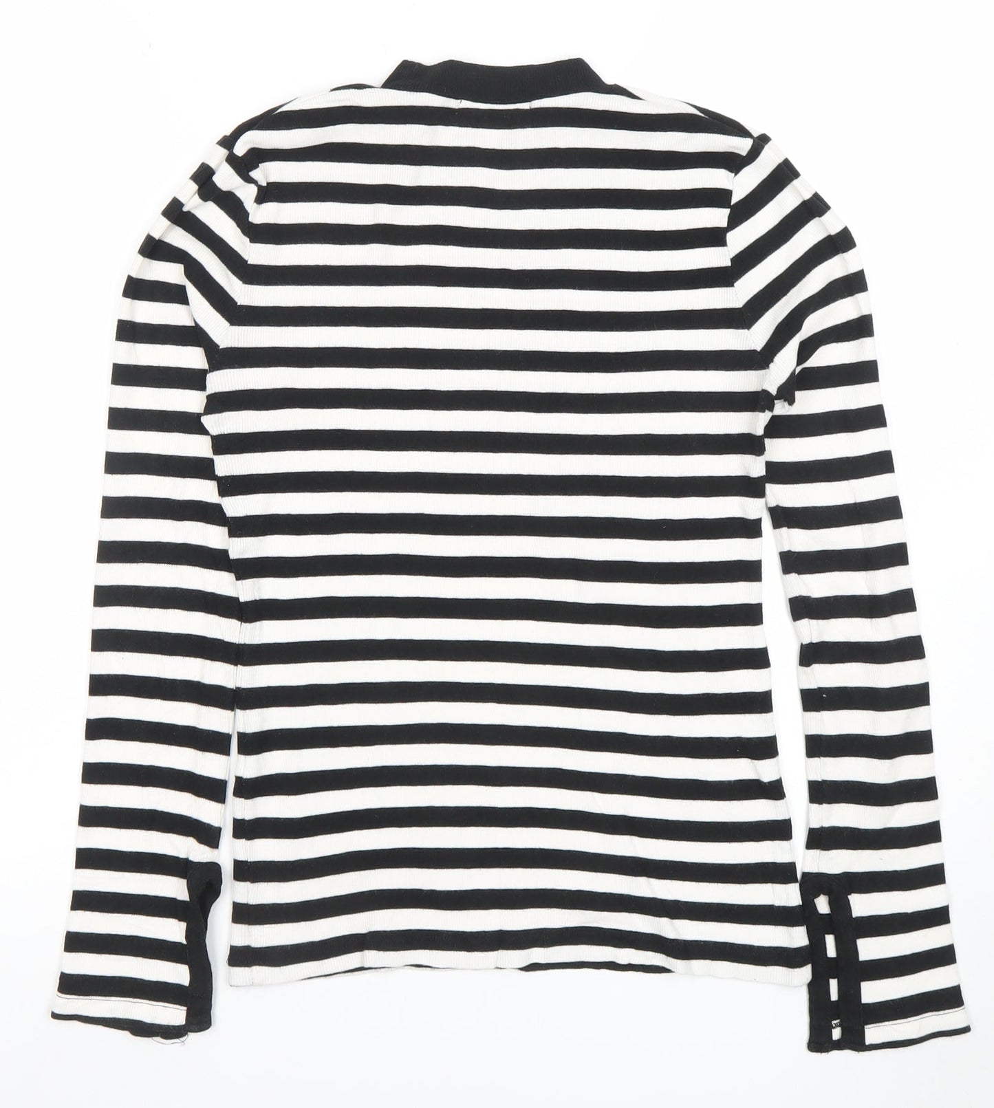 MOUSSY Women’s Black White Striped Long Sleeve Slim Fit Top S