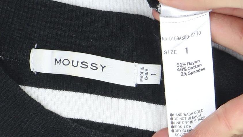MOUSSY Women’s Black White Striped Long Sleeve Slim Fit Top S