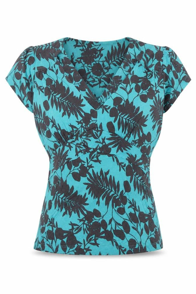 Laura Ashley Womens Blue Floral Wrap Blouse UK 10 Short Sleeve