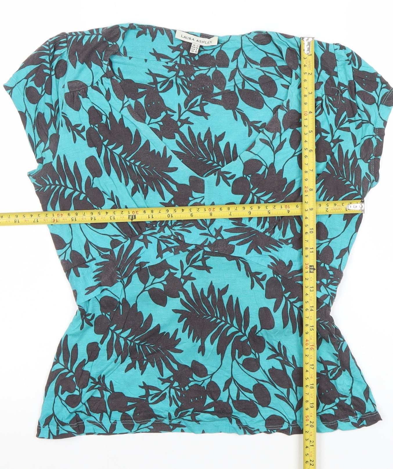 Laura Ashley Womens Blue Floral Wrap Blouse UK 10 Short Sleeve
