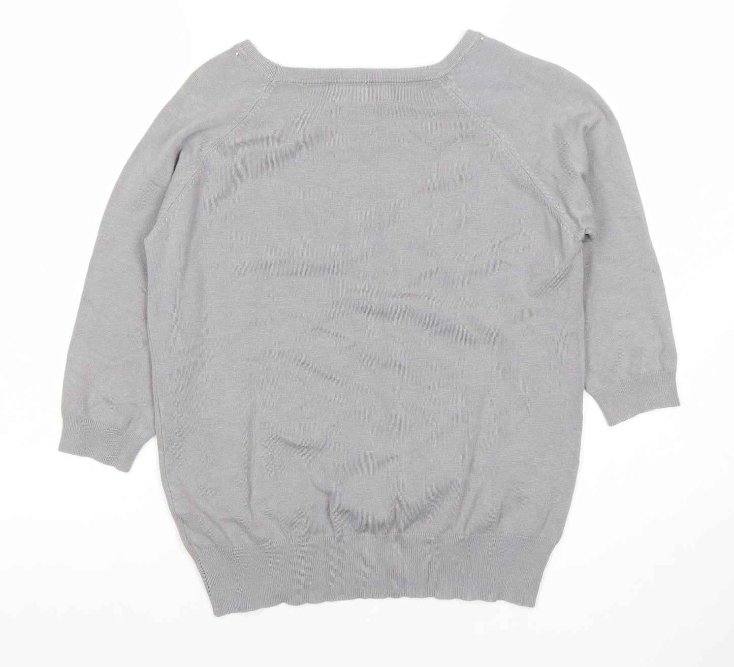 Bassini Women's Grey Beaded Knit 3/4 Sleeve Blouse M/L