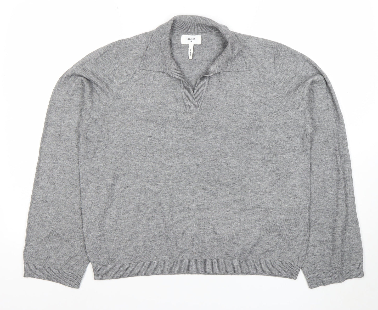 OBJECT Women's Grey Collared Pullover Jumper Size M Long Sleeve Cotton Blend