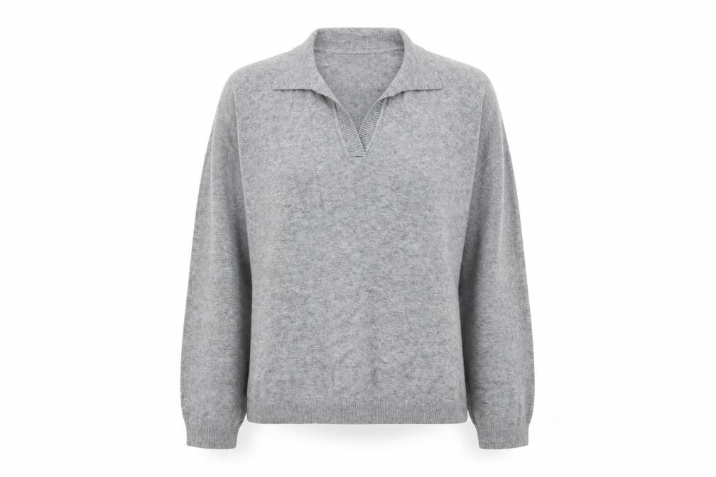 OBJECT Women's Grey Collared Pullover Jumper Size M Long Sleeve Cotton Blend