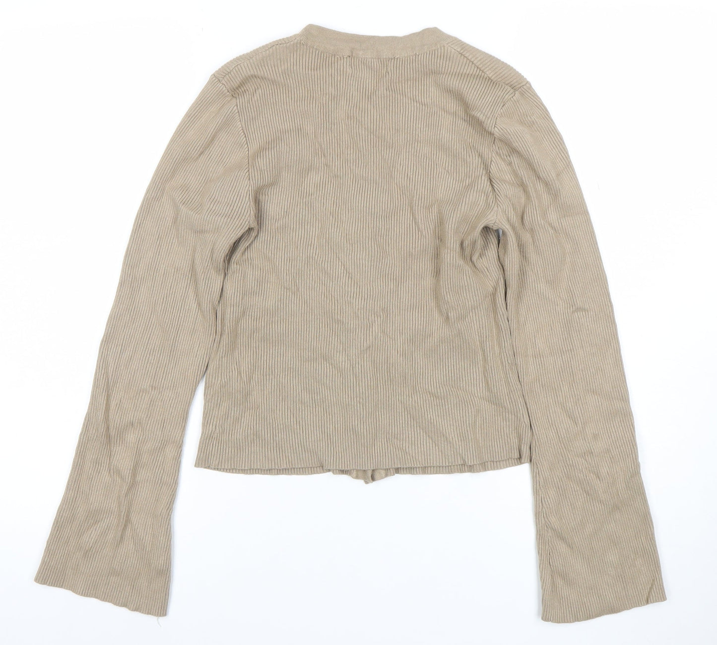 Pretty Lavish Women Beige Long Sleeve Knit Button Cardigan M