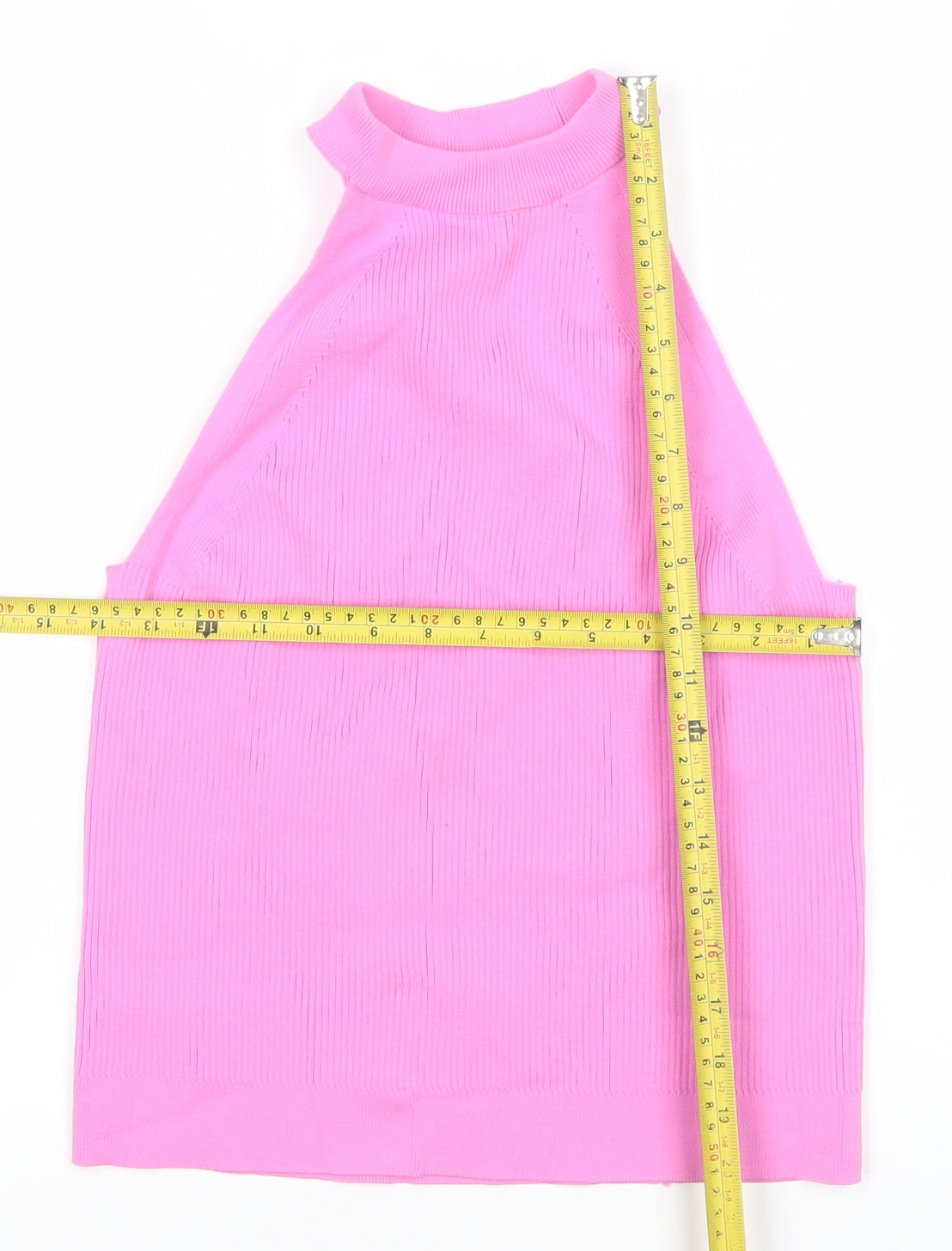 River Island Women’s Pink High Neck Ribbed Halter Tank Top Size 16