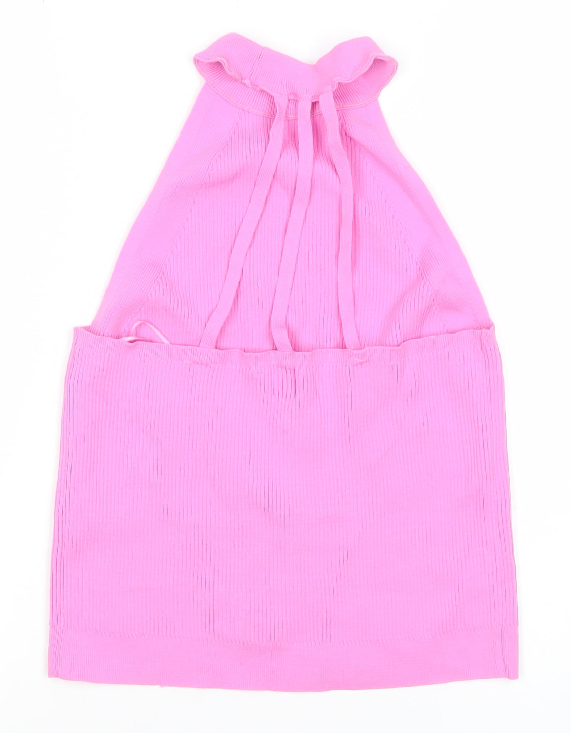 River Island Women’s Pink High Neck Ribbed Halter Tank Top Size 16