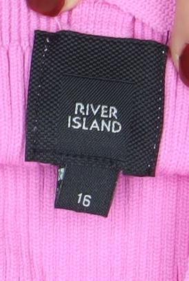 River Island Women’s Pink High Neck Ribbed Halter Tank Top Size 16