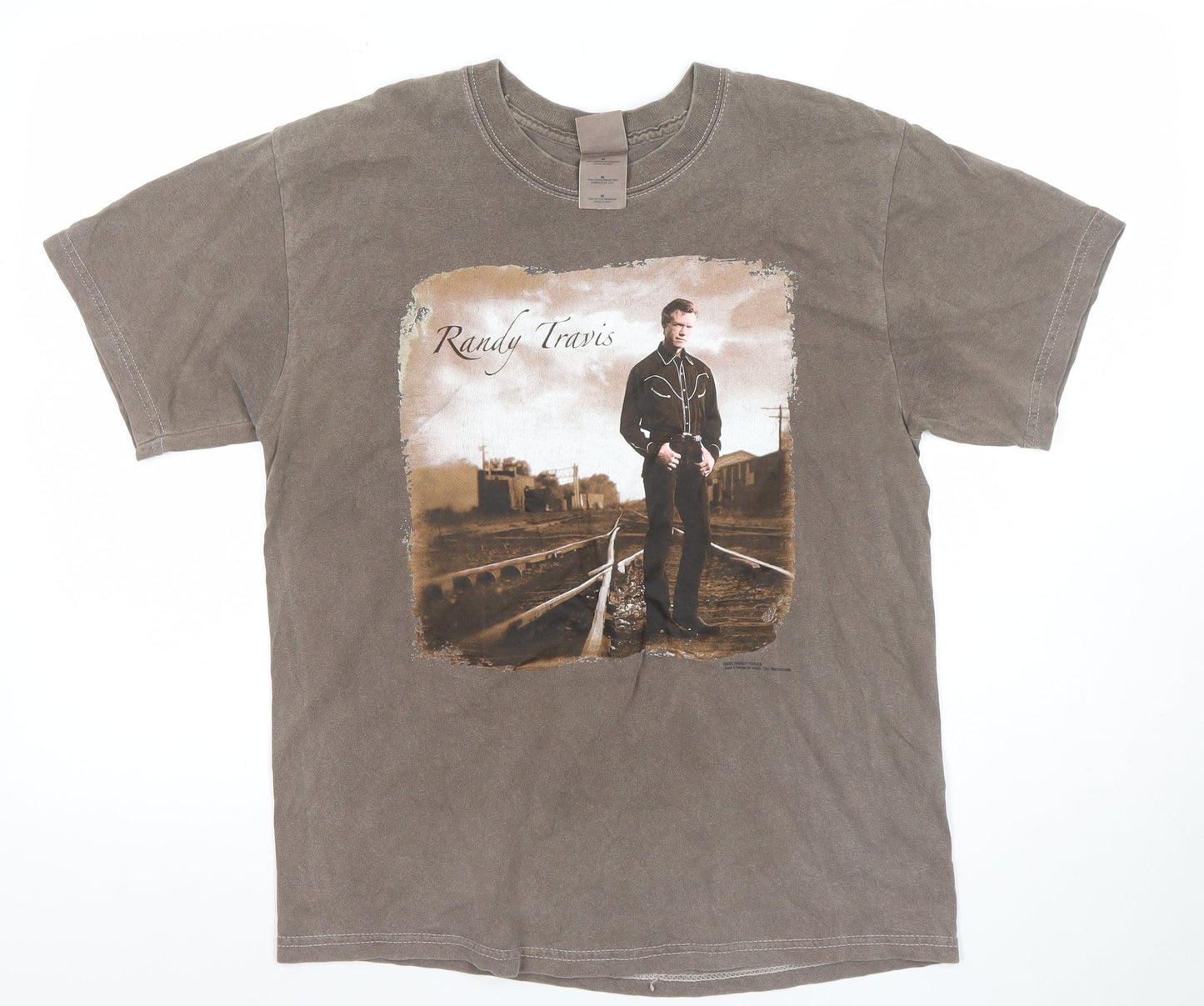 Gildan Men's Brown Randy Travis Graphic T-Shirt Size M Vintage Country Style