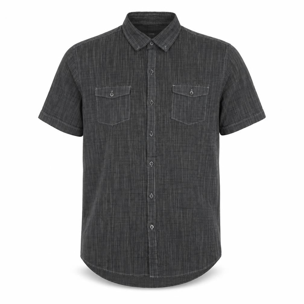Van Heusen Men's Grey Short Sleeve Button-Up Cotton Shirt L 42in