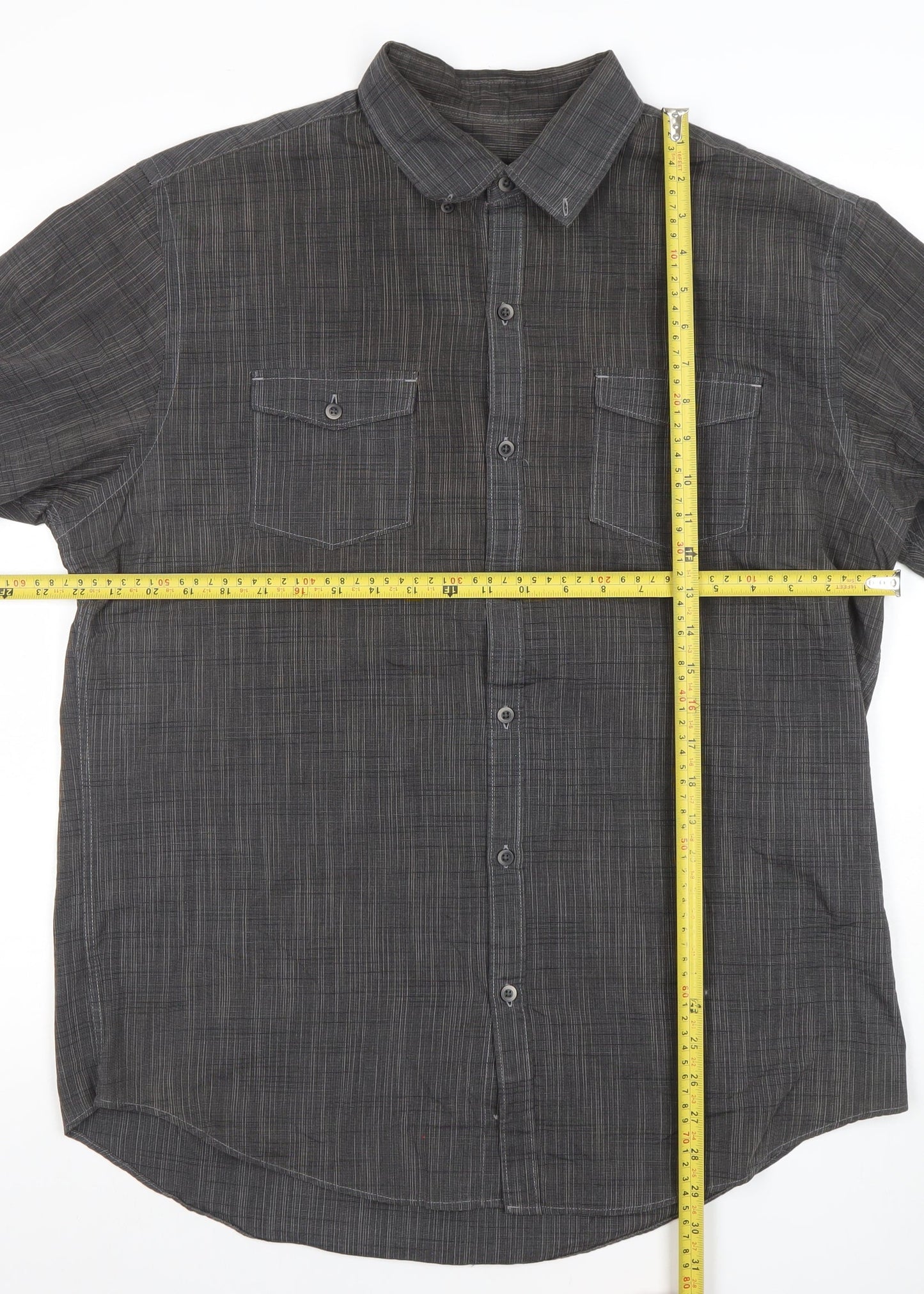 Van Heusen Men's Grey Short Sleeve Button-Up Cotton Shirt L 42in