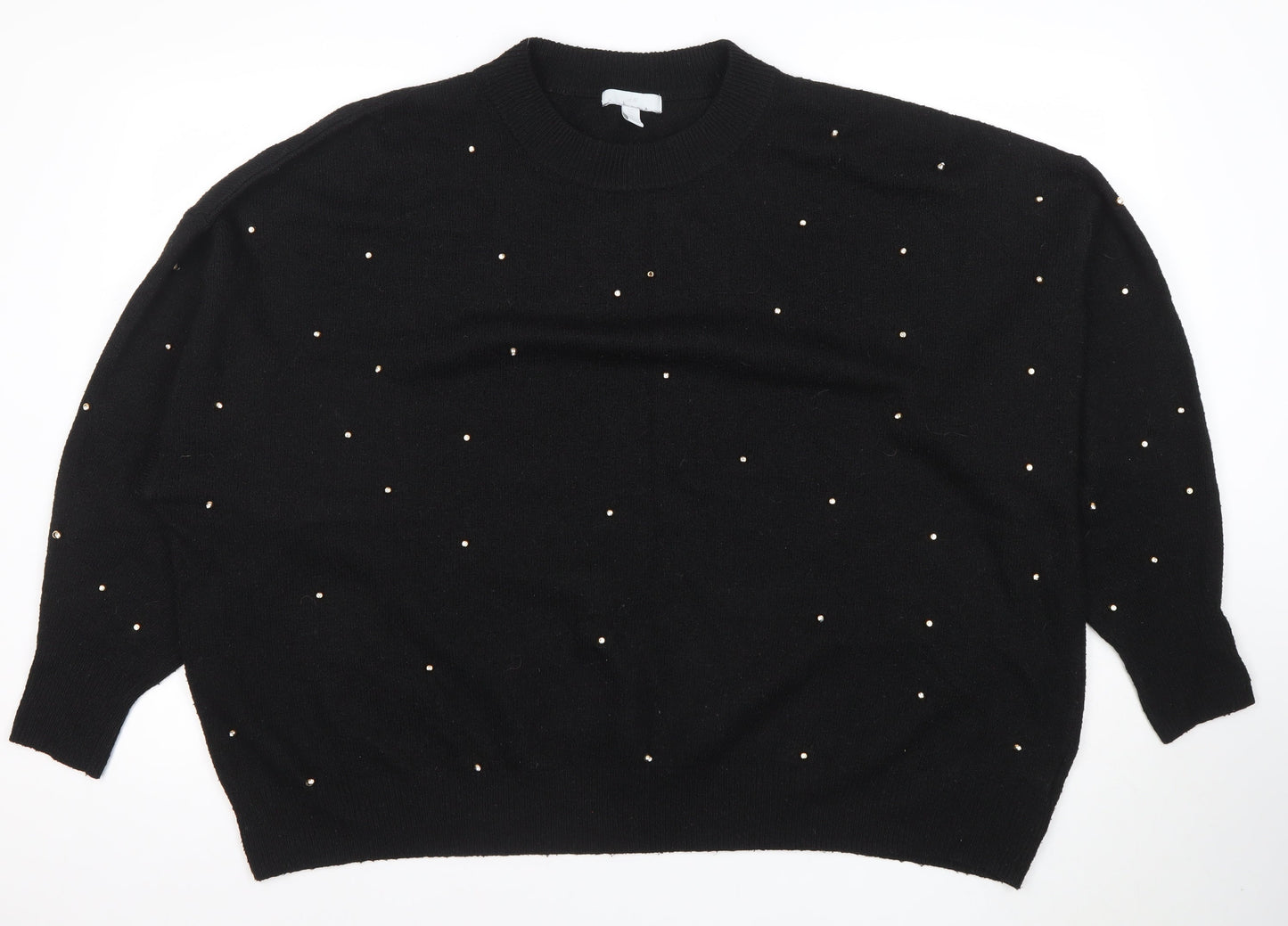 H&M Womens Black Beaded Pullover Jumper Size 2XL Crew Neck Knit