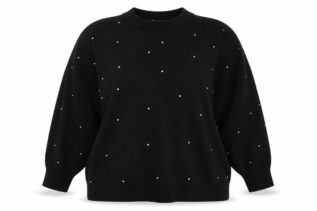 H&M Womens Black Beaded Pullover Jumper Size 2XL Crew Neck Knit