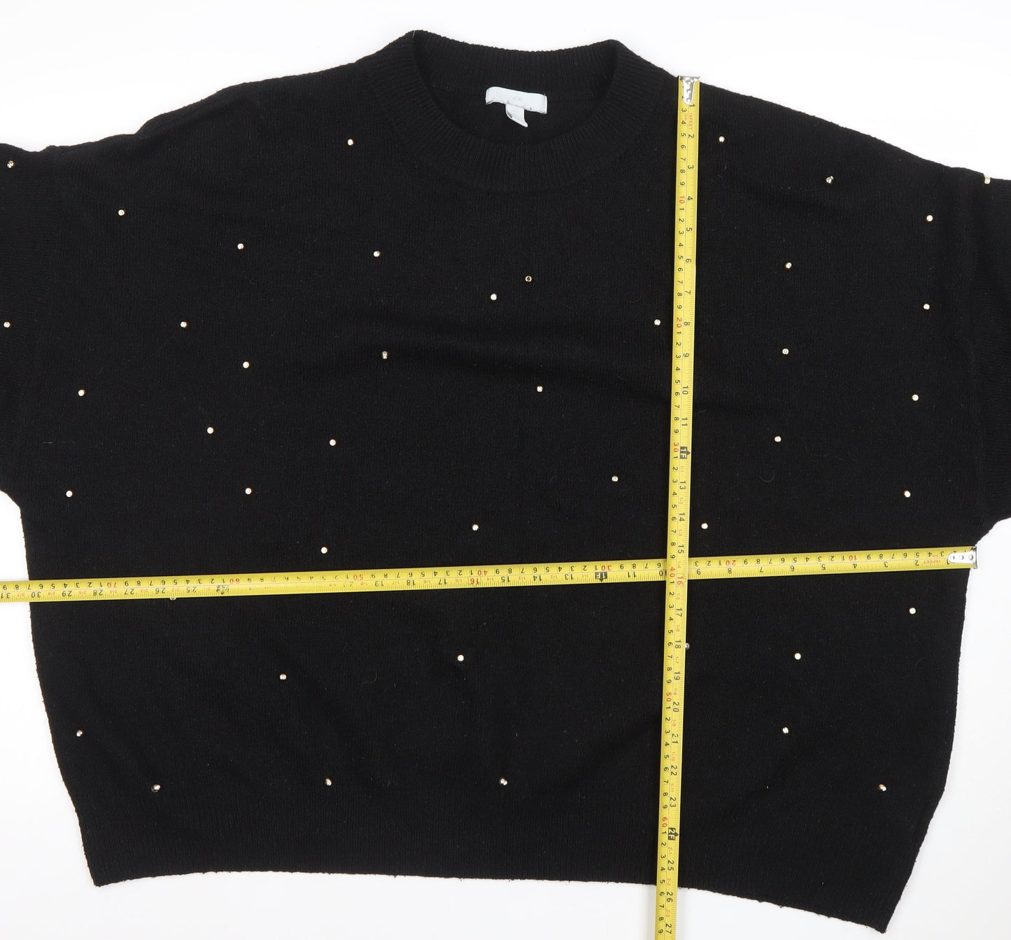 H&M Womens Black Beaded Pullover Jumper Size 2XL Crew Neck Knit