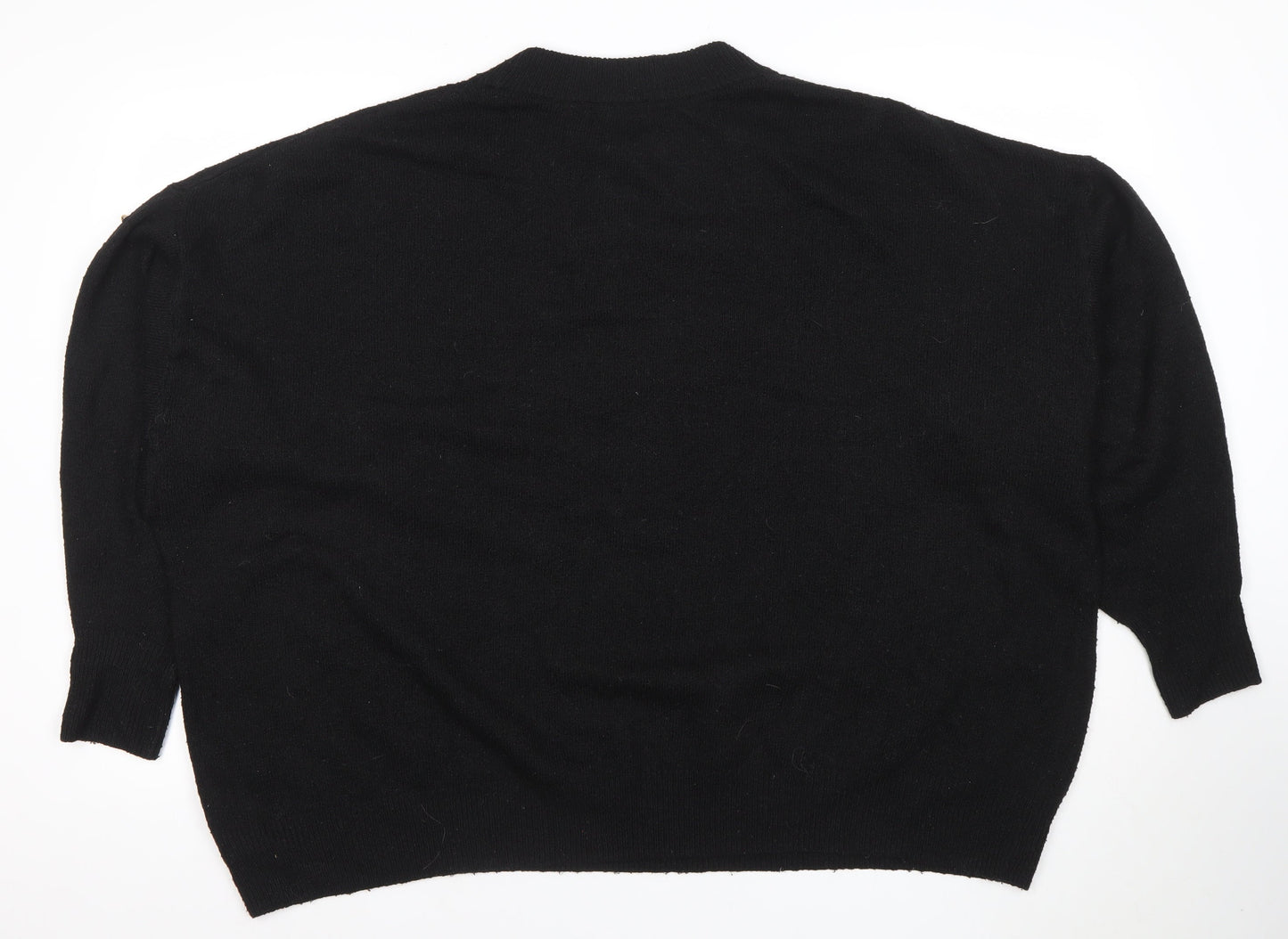 H&M Womens Black Beaded Pullover Jumper Size 2XL Crew Neck Knit