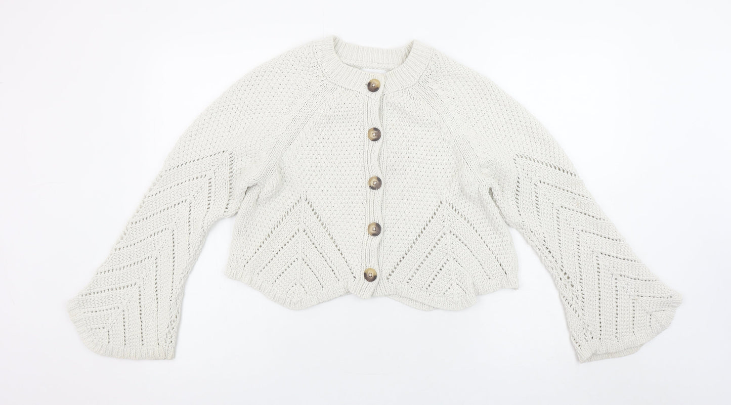 Savida Women Ivory Knit Flared Sleeve Cardigan Size 10