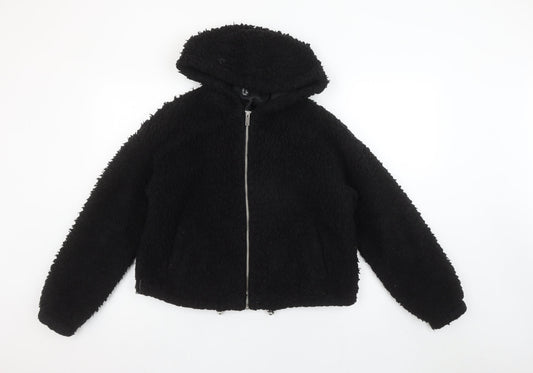 New Look Petite Women's Black Hooded Fleece Zip Jacket Size 8