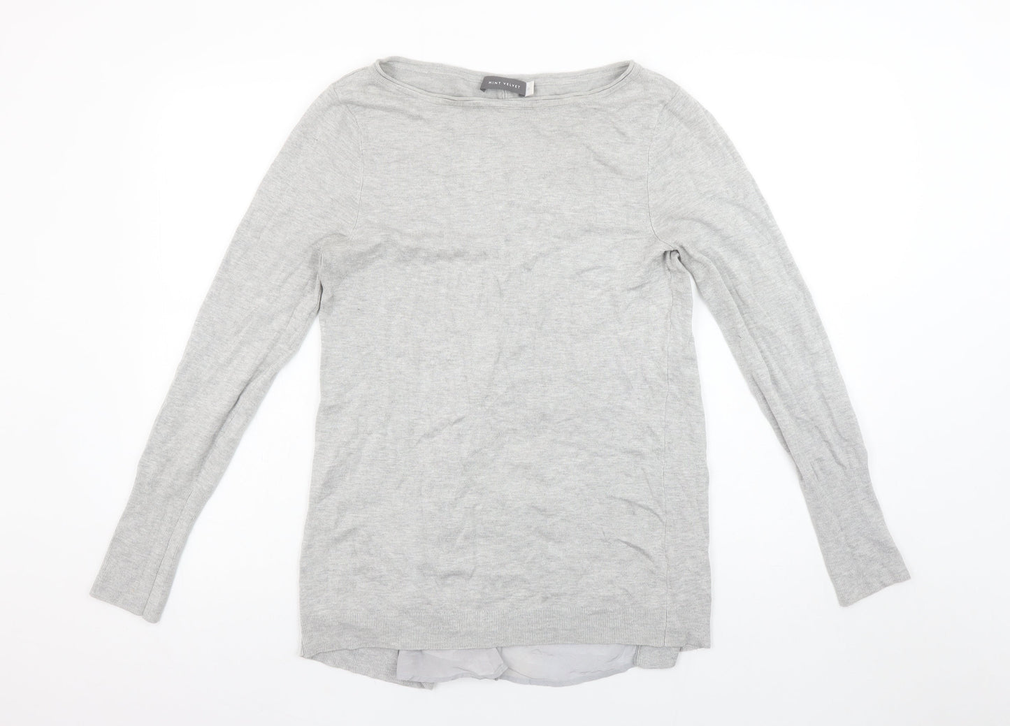 Mint Velvet Women’s Grey Cotton Modal Long Sleeve Boat Neck Jumper Size 10