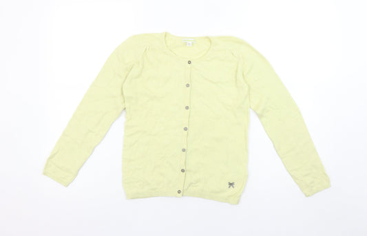 Vertbaudet Girls Yellow Cardigan 10 Years Cotton Blend Bow Detail