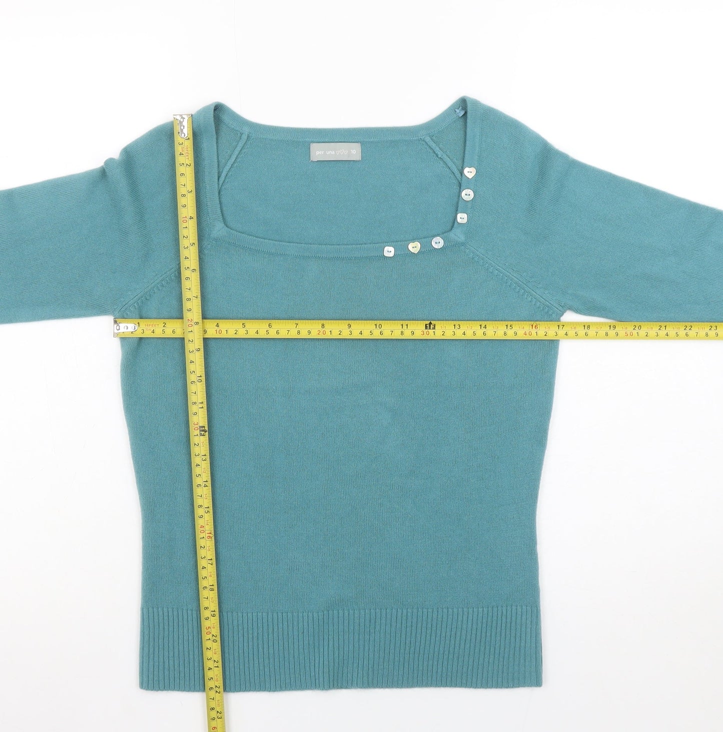 Marks and Spencer Women’s Blue Button Detail Square Neck Jumper Size 10