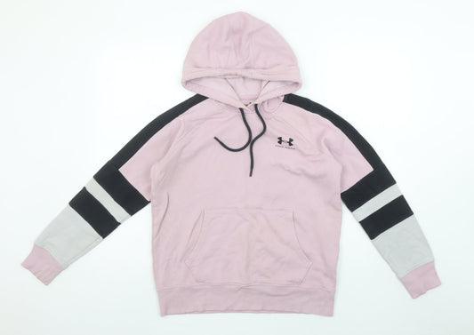 Under Armour Womens Pink XS Pullover Hoodie Colourblock Cotton Blend