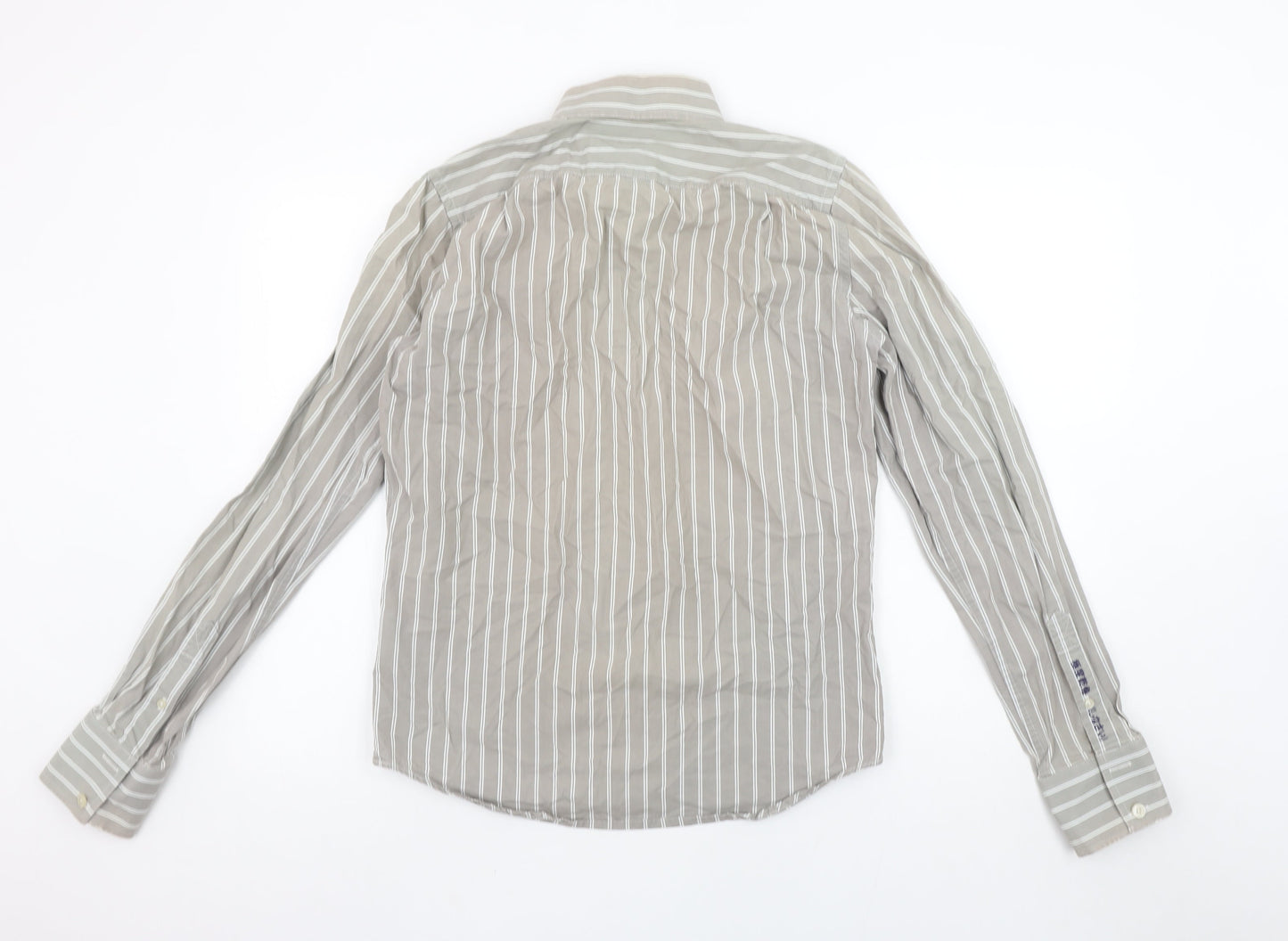 Superdry Men's Grey Striped Button-Up Shirt Medium Cotton Long Sleeve