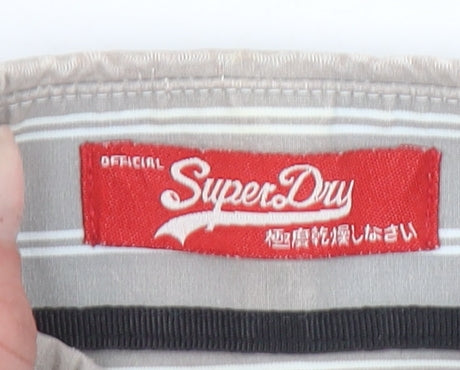 Superdry Men's Grey Striped Button-Up Shirt Medium Cotton Long Sleeve