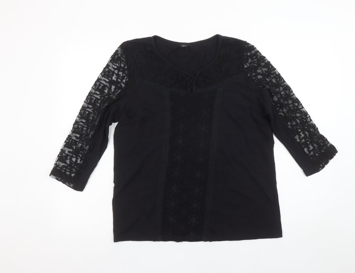 M&Co Women’s Black Lace 3/4 Sleeve Tunic Blouse Size 12