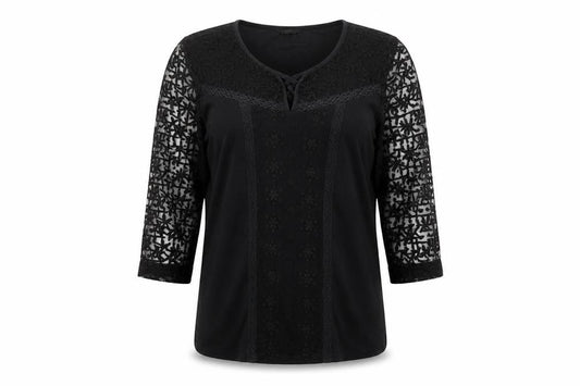 M&Co Women’s Black Lace 3/4 Sleeve Tunic Blouse Size 12