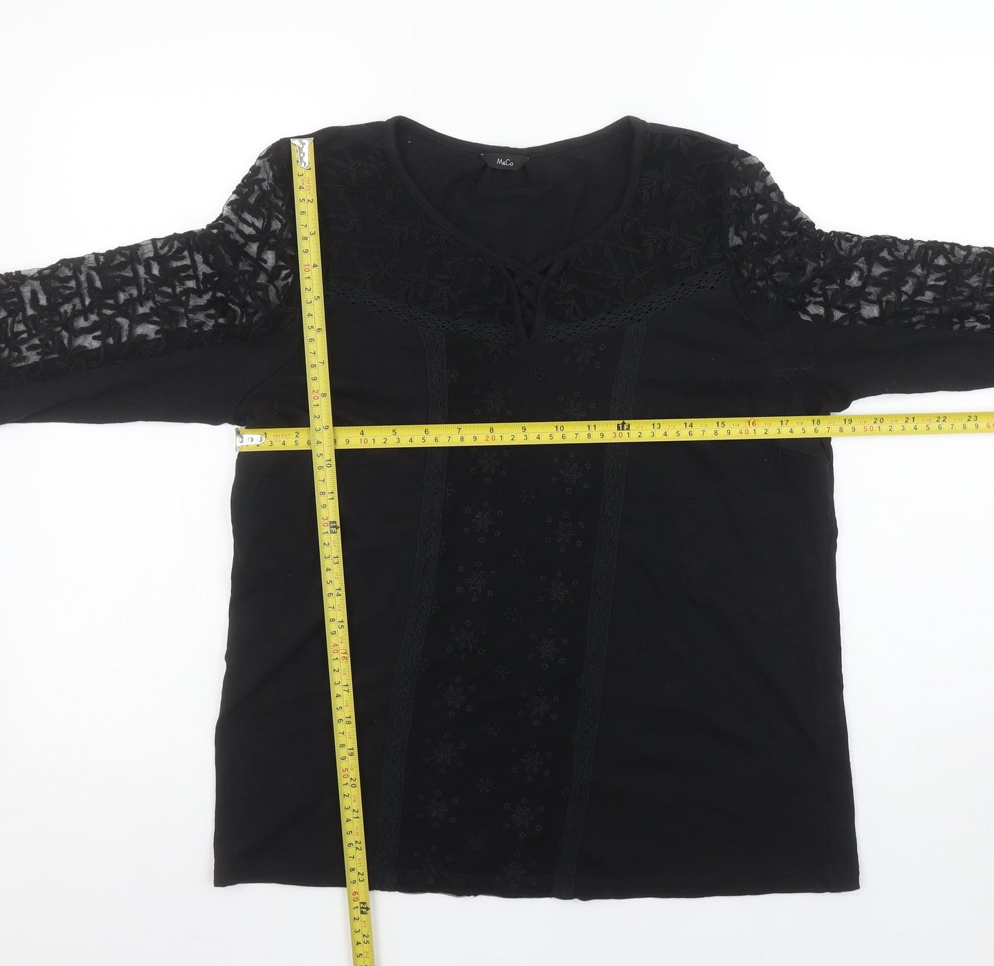 M&Co Women’s Black Lace 3/4 Sleeve Tunic Blouse Size 12