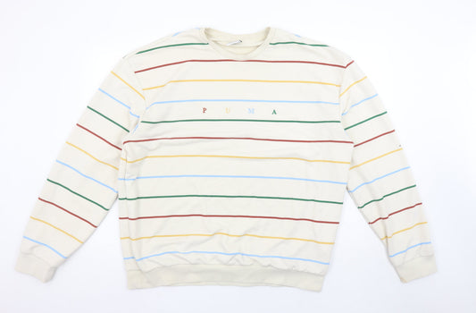 Puma Men's Beige Striped Crew Neck Sweatshirt Size L