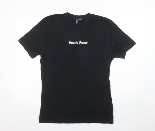 H&M Divided Men’s Black ‘Grande Amore’ Rose Print T-Shirt Size S