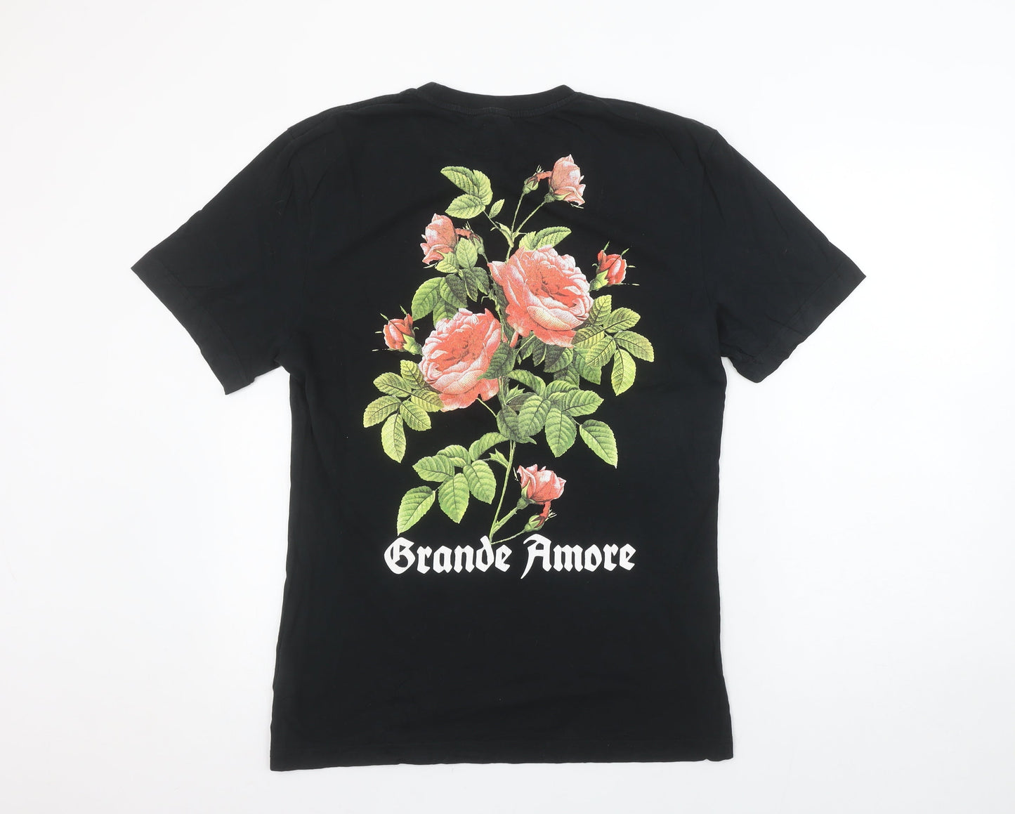 H&M Divided Men’s Black ‘Grande Amore’ Rose Print T-Shirt Size S