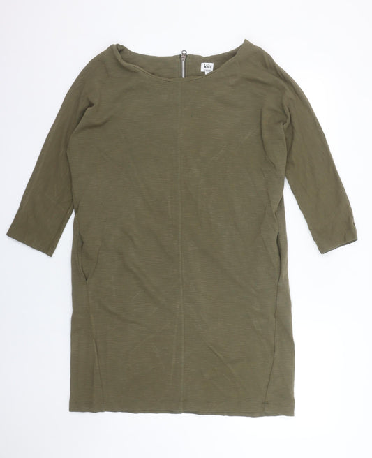 Kin by John Lewis Women’s Green Shift Dress Size 14 3/4 Sleeve Zip Back