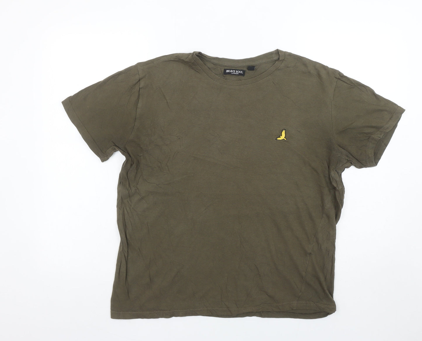 Brave Soul Men's Green Cotton Crew Neck Short Sleeve T-Shirt M